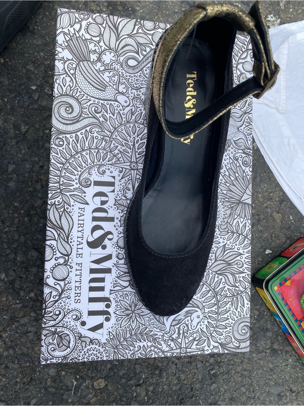 Ted&Muffy Black Suede Ankle-Strap Mule